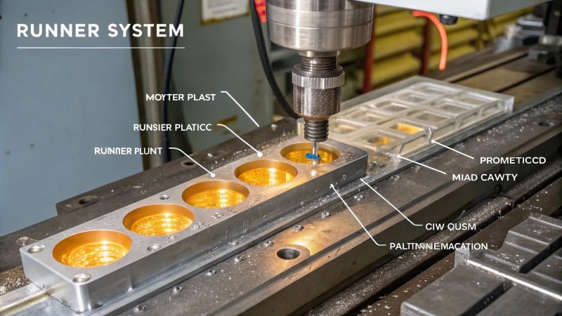 Illustration of a runner system in plastic molding