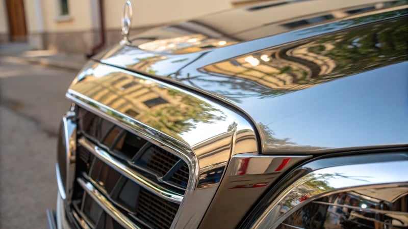 Close-up of a shiny electroplated metal surface