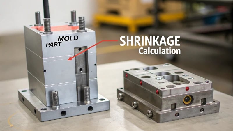 Technical diagram of shrinkage calculation in injection molding