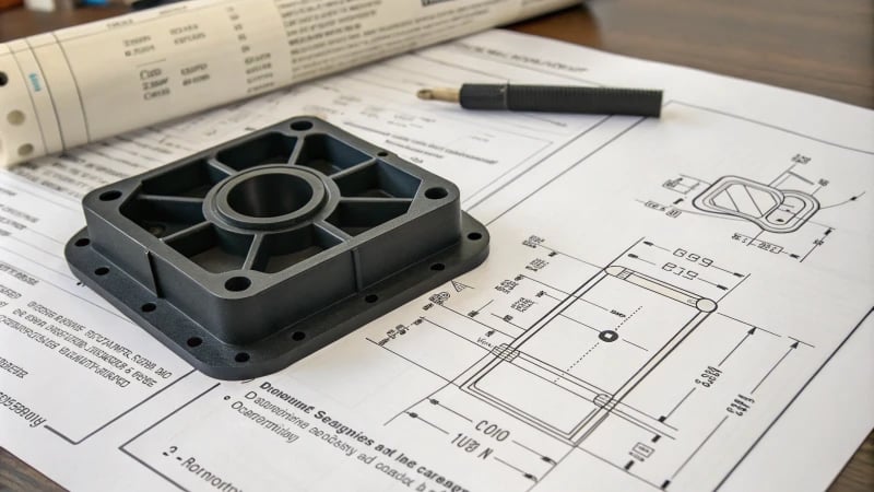 Technical drawing of plastic B side features