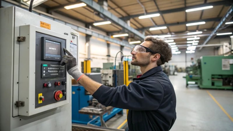 A technician adjusting temperature controls in an industrial facility