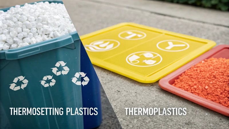 Infographic comparing thermosetting and thermoplastics