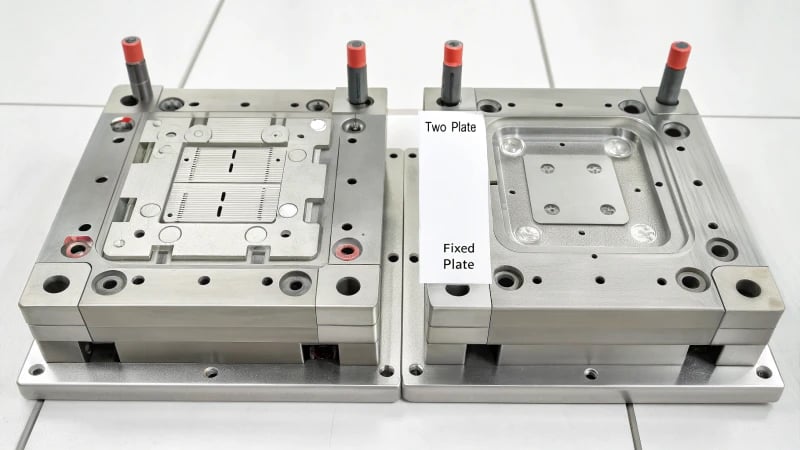 Technical diagram of a two-plate mold for injection molding