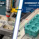 Infographic comparing two-shot injection molding and overmolding processes