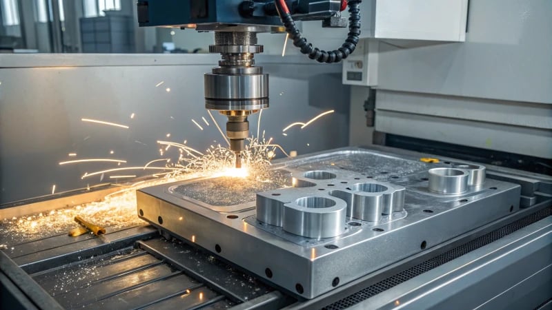 A Wire EDM machine cutting a metal mold in a modern manufacturing facility