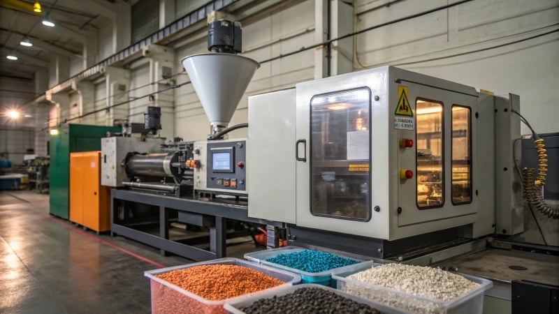 Technical diagram of the injection molding process