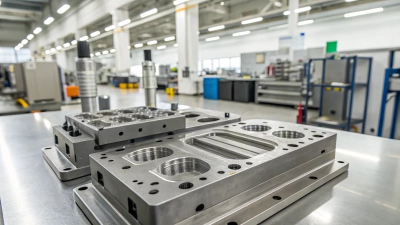 Close-up of a precision mold in a manufacturing facility