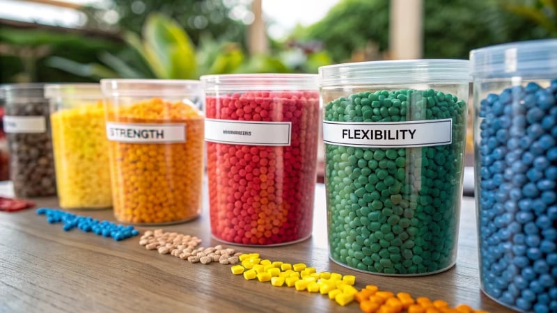 Display of water tank production materials on a wooden table