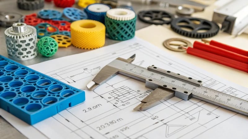 Close-up of an engineering workbench with materials and tools