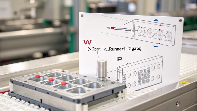 Technical illustration of shot weight calculation in injection molding