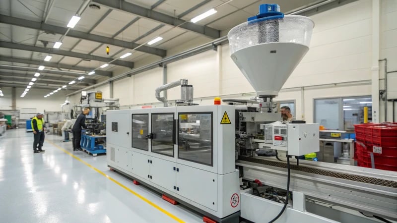 High-tech injection molding machine in a clean industrial setting